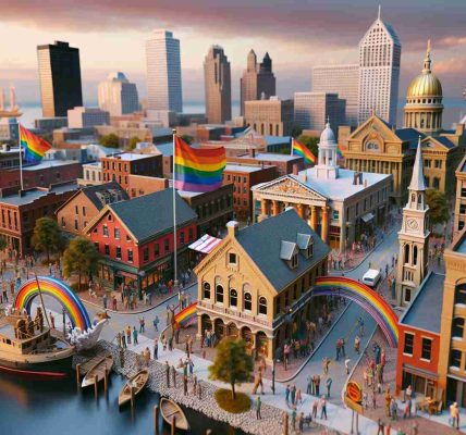 Realistic, high-definition image capturing the historical richness of Milwaukee's LGBTQ community. The scene should emphasize major historical landmarks and symbolic elements that represent the dynamics and progress of the LGBTQ community in Milwaukee.