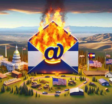 A realistic high-definition image representing the symbolic backlash against a political party based in Colorado, symbolized with an email message that's widely considered to be inflammatory. Elements should include Colorado's landscapes, emblematic features of the political party, and visual representations of public backlash, alongside an email icon enveloped in flames to represent the controversial communication.