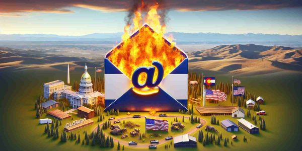 A realistic high-definition image representing the symbolic backlash against a political party based in Colorado, symbolized with an email message that's widely considered to be inflammatory. Elements should include Colorado's landscapes, emblematic features of the political party, and visual representations of public backlash, alongside an email icon enveloped in flames to represent the controversial communication.