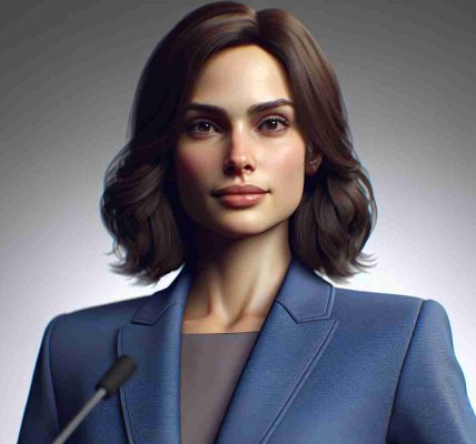 Realistic HD photo of a female advocate who is championing better gender representation in politics. She has shoulder length brown hair and is confidently delivering her speech. She wears a blue pantsuit. Her strong presence is inspiring.