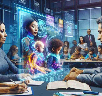 Generate a realistic high definition image representing 'The Future of Parental Rights in Education.' Seen is a duality: on one side a mother of East Asian descent and a father of Middle Eastern descent deeply engaged in their child's digital education through a futuristic holographic interface displaying vivid educational content. On the other side, parents— a Hispanic woman and a Black man — attending a school council meeting, expressing their views and influencing educational policies. This symbolizes parents' increased involvement and influence in the future of education.