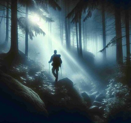 Generate a realistic high-definition image that represents the concept of exploring the unseen, symbolized by the liberation of inner strength. This can be visualized with a scene showing a person on a journey -- for instance, a Caucasian man navigating a dense, misty forest, illuminated by a mysterious light that could signify his inner strength being revealed. The photo should convey an atmosphere of adventure, self-discovery, and empowerment.