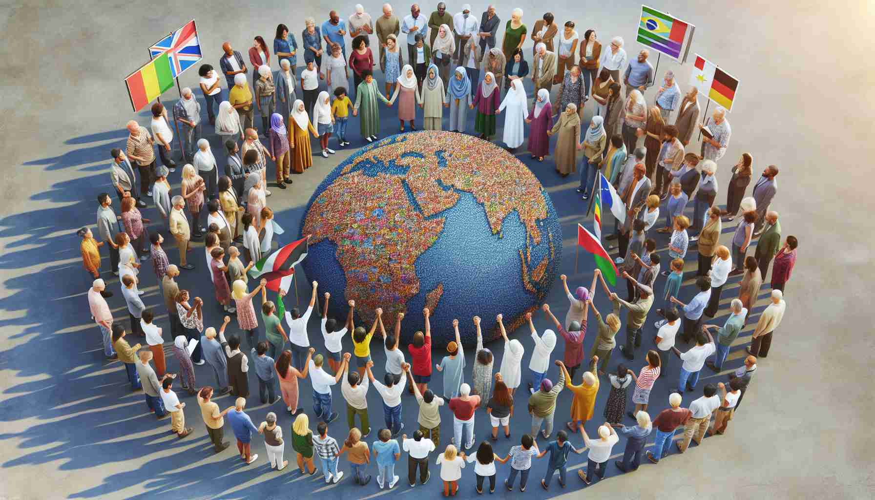 Generate a realistic, high-definition image of an inclusive haven symbolizing diversity within a community. This scene should include a gathering of people from various age groups and occupations, represented by different descents such as Caucasian, Hispanic, Black, Middle-Eastern, and South Asian. It might also include subtle symbols of unity and togetherness, such as people holding hands or banners displayed with positive messages about unity and acceptance.