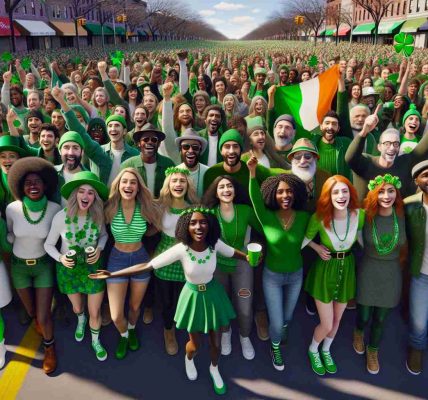 A high-definition, realistic photograph depicting the St. Patrick's Day Parade on Staten Island. The scene captures an array of people from different descents and genders showcasing a beautiful image of inclusivity. You can see people of Caucasian, Black, Hispanic, Middle-Eastern, and South Asian origins all joyously participating in the parade. They are adorned in green attire, decked with shamrock accessories, and some are waving the Irish flag in the air. The pride and unity in diversity are truly palpable.