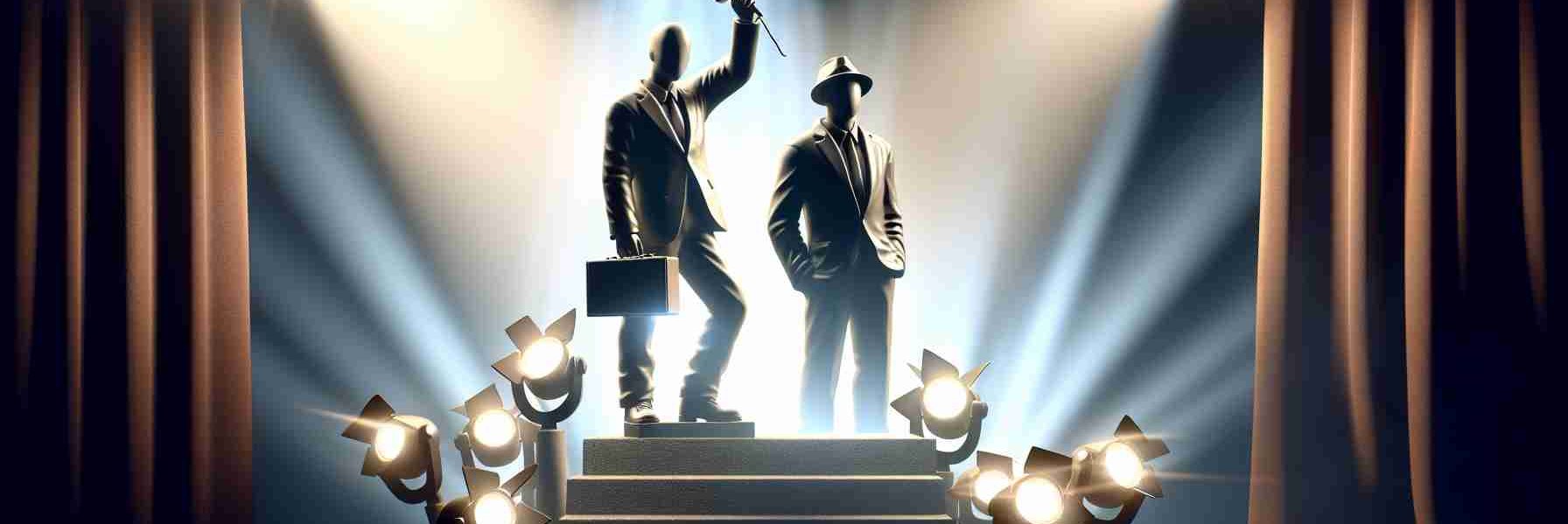 A high-definition, realistic image of a famous journey under the spotlight. It portrays two anonymous brothers who have reached incredible heights in their career. The scene conveys a sense of accomplishment and fame, reflecting their dedication and hard work.