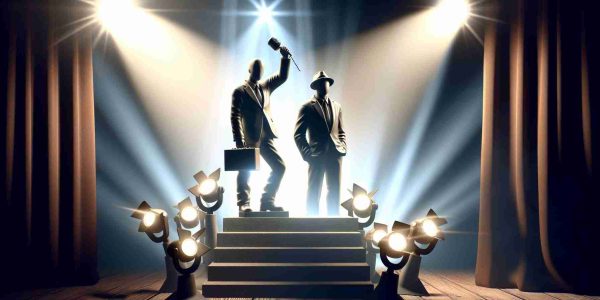 A high-definition, realistic image of a famous journey under the spotlight. It portrays two anonymous brothers who have reached incredible heights in their career. The scene conveys a sense of accomplishment and fame, reflecting their dedication and hard work.