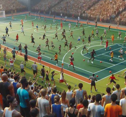 High-definition, hyperrealistic image showcasing the spirit of inclusivity in sports. Picture showing an expansive sports field teeming with athletes of different genders, ages, and descents including Black, Hispanic, Caucasian, South Asian, and Middle Eastern, participating earnestly in various games such as basketball, soccer, tennis, and athletics. The scene, full of energy and camaraderie, encourages the principle of inclusivity in sports as it transcends boundaries and brings together diverse groups of people in healthy competition.