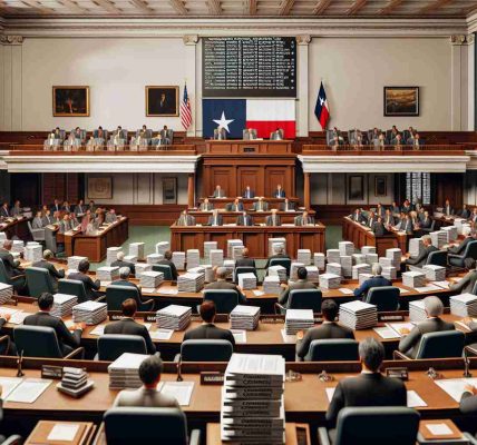 A realistic, high-definition representation of a legislative assembly room in Texas. The room is filled with assembled legislators of diverse ethnicities and genders, engaged in a discussion concerning comprehensive reform in cannabis legislation. There are stacks of documents on the desks, some labelled 'Cannabis Reform' and books labeled 'Legislative Procedures'. The Texas flag and the United States flag are displayed prominently on the wall. A sense of serious contemplation pervades the atmosphere, capturing the gravity of the proceedings underway.