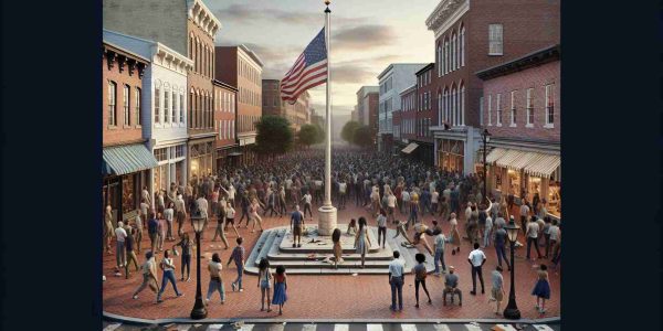 A realistic, high-definition image depicting a scene in Annapolis where a disruptive event has occurred. Specifically, the disappearance of an important flag has lead to heightened tension and controversy in the local community. The streets are filled with people of diverse backgrounds, expressing a variety of emotions from confusion to outrage. The spot where the flag once stood proudly is glaringly empty, further amplifying the sense of chaos and unsettlement.